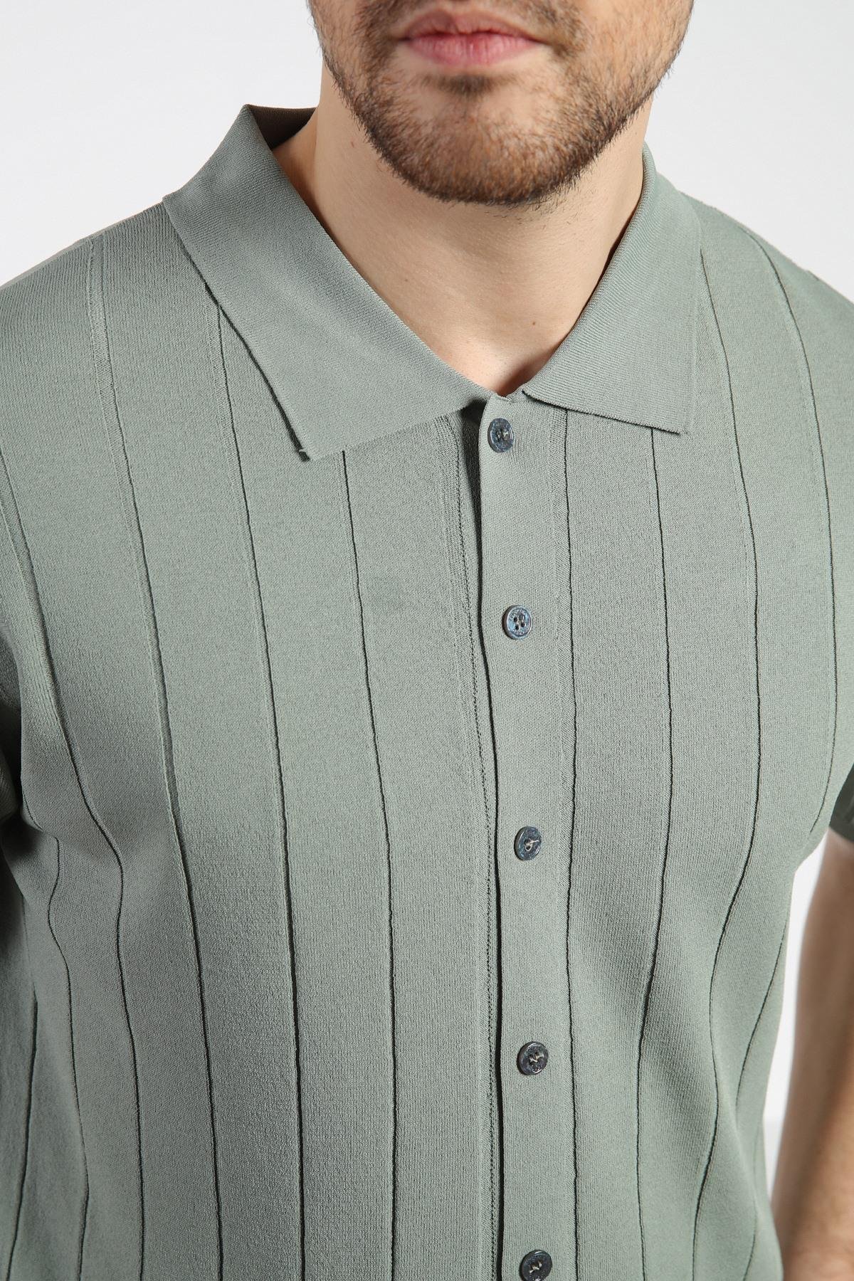 Ferraro Çağla Önü Düğmeli Polo Yaka Erkek Rayon Triko T-Shirt