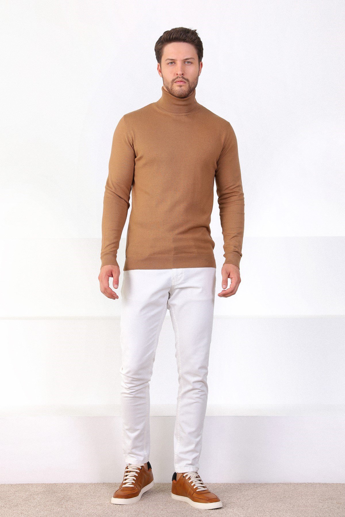 Ferraro Camel Balıkçı Yaka Pamuk Kazak