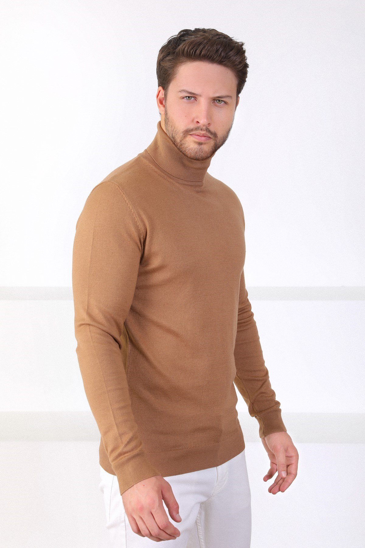 Ferraro Camel Balıkçı Yaka Pamuk Kazak