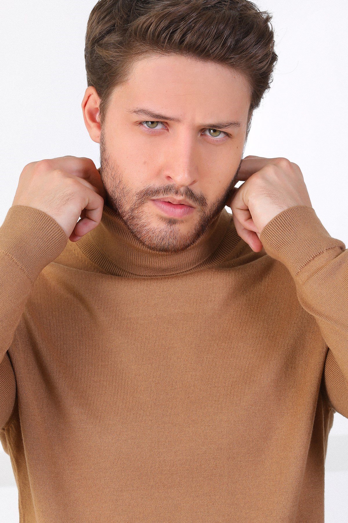 Ferraro Camel Balıkçı Yaka Pamuk Kazak