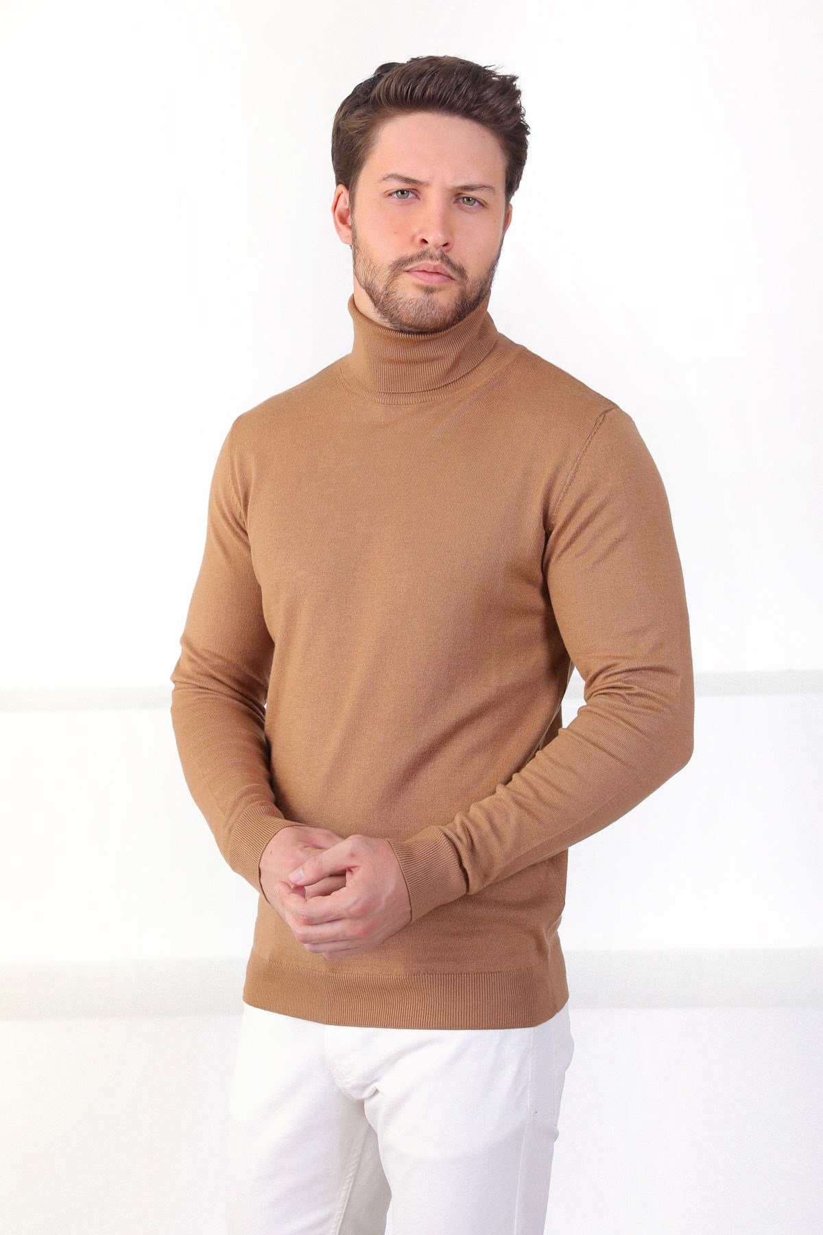 Ferraro Camel Balıkçı Yaka Pamuk Kazak