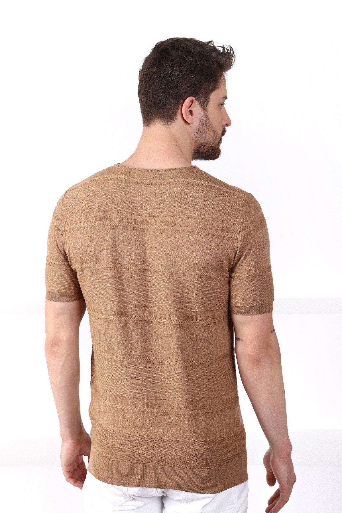 Ferraro Camel Bisiklet Yaka Erkek Pamuk Triko T-Shirt