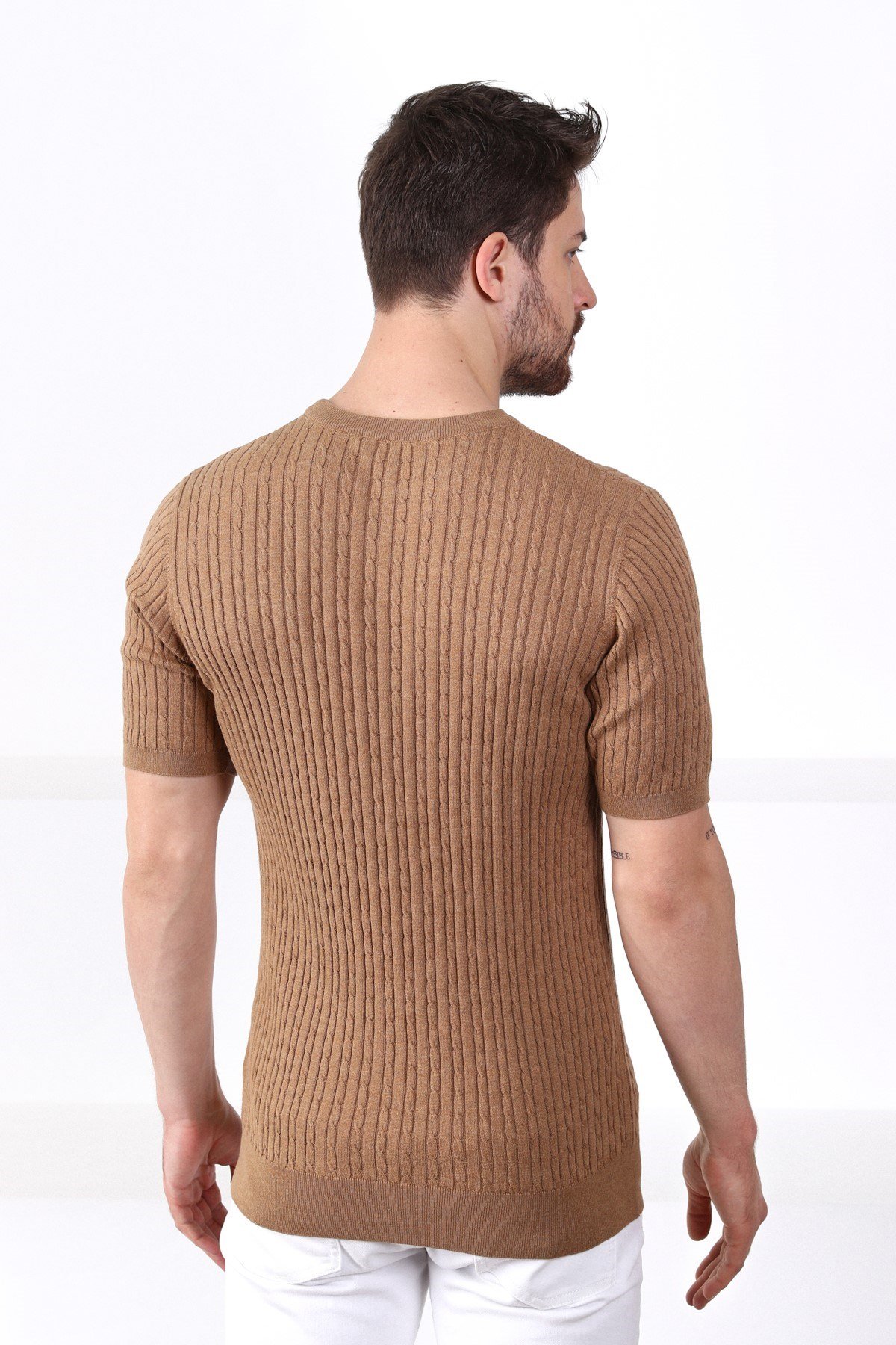 Ferraro Camel Bisiklet Yaka Erkek Pamuk Triko T-Shirt