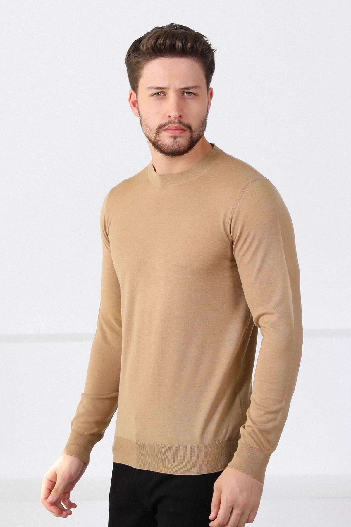 Ferraro Camel Bisiklet Yaka Erkek Triko Kazak