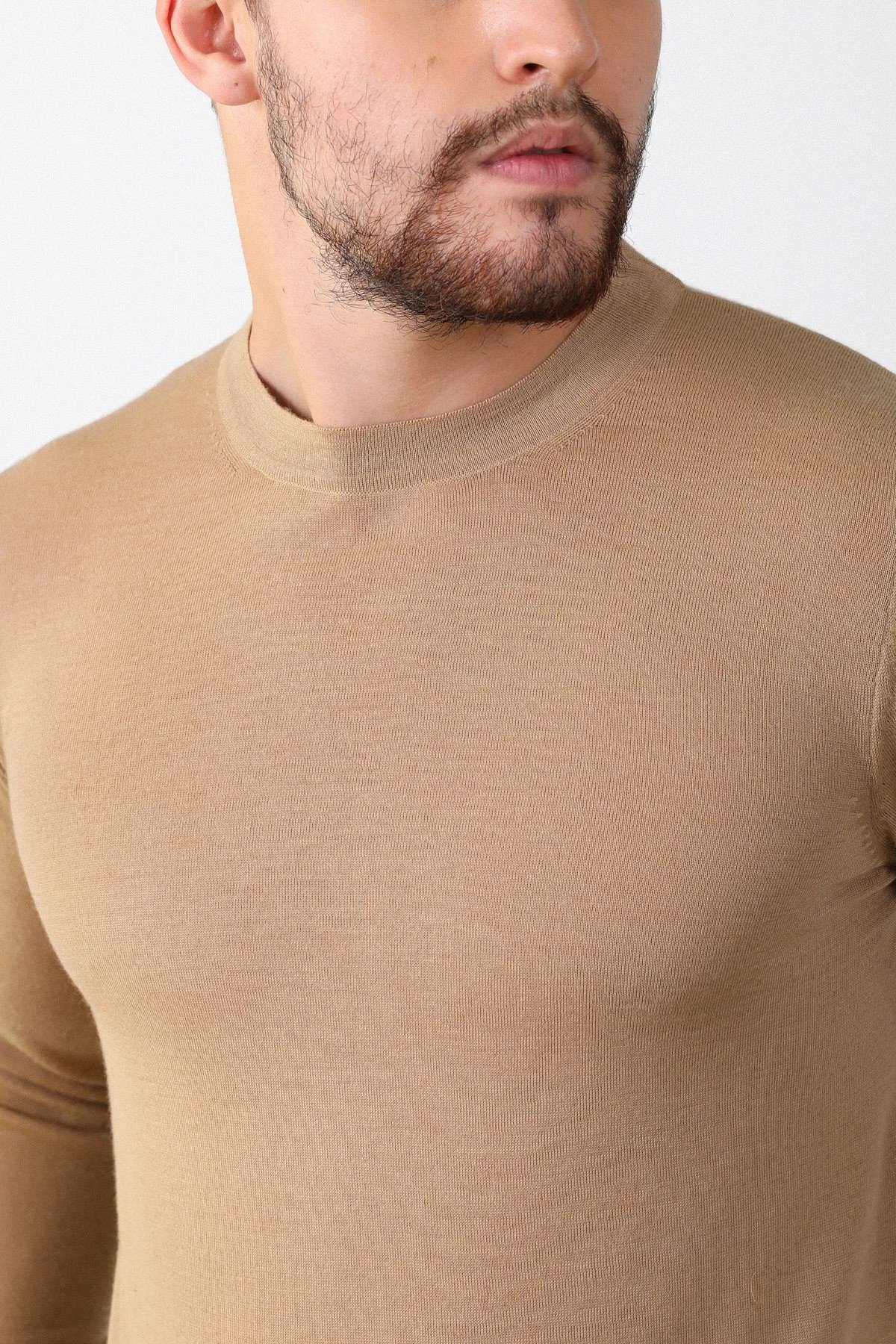 Ferraro Camel Bisiklet Yaka Erkek Triko Kazak