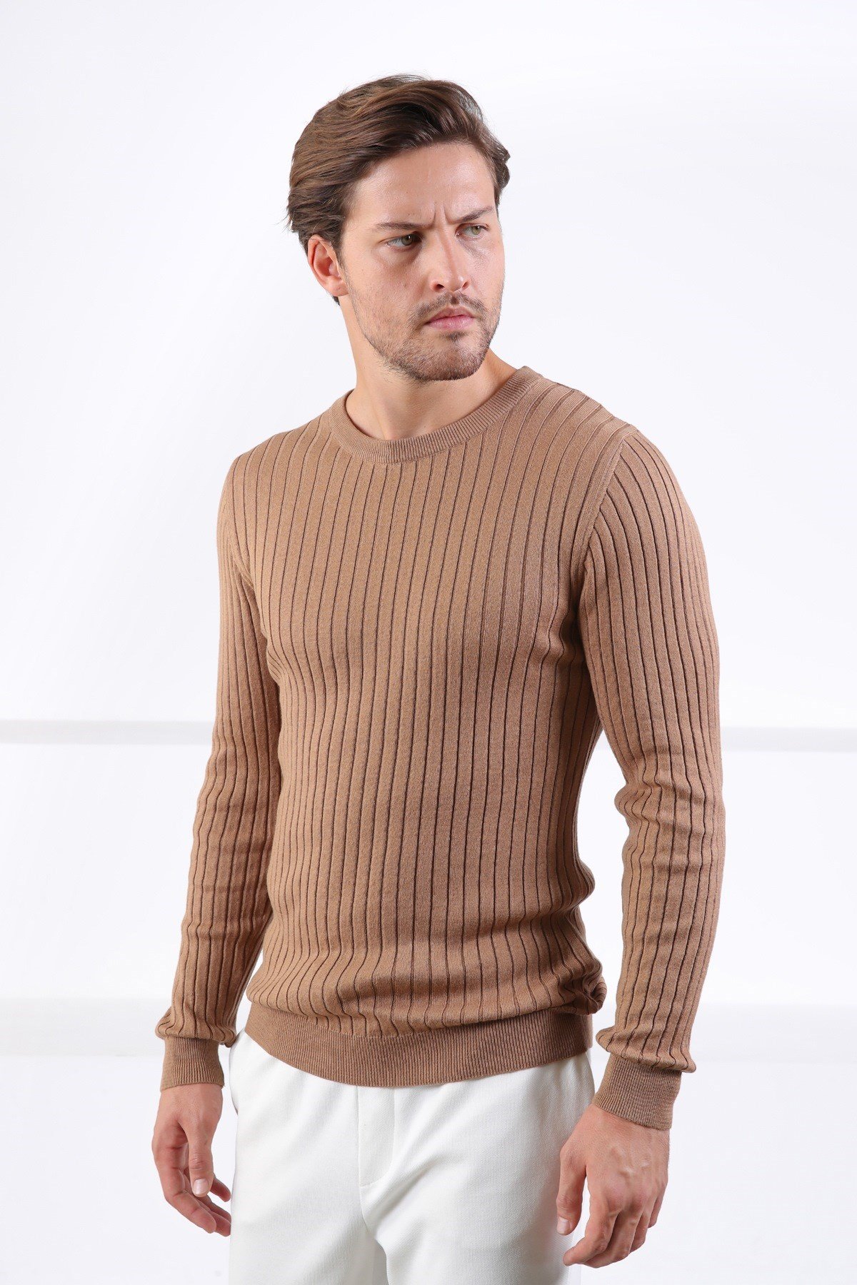 Ferraro Camel Bisiklet Yaka Fitilli Erkek Kazak