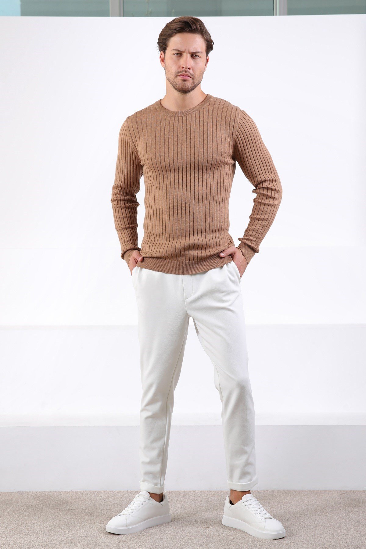 Ferraro Camel Bisiklet Yaka Fitilli Erkek Kazak