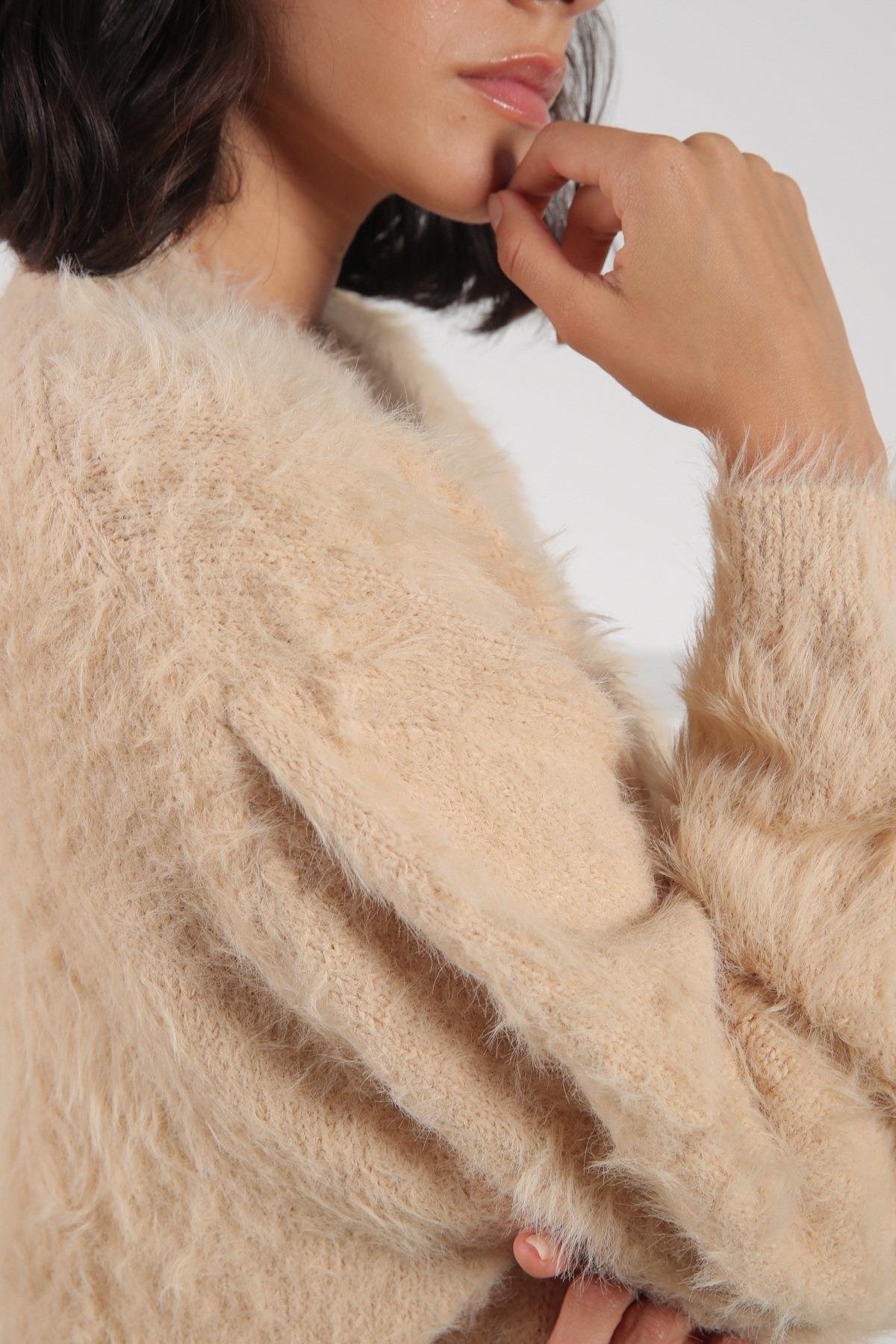 Ferraro Camel Bisiklet Yaka Yünlü Kadın Triko Kazak