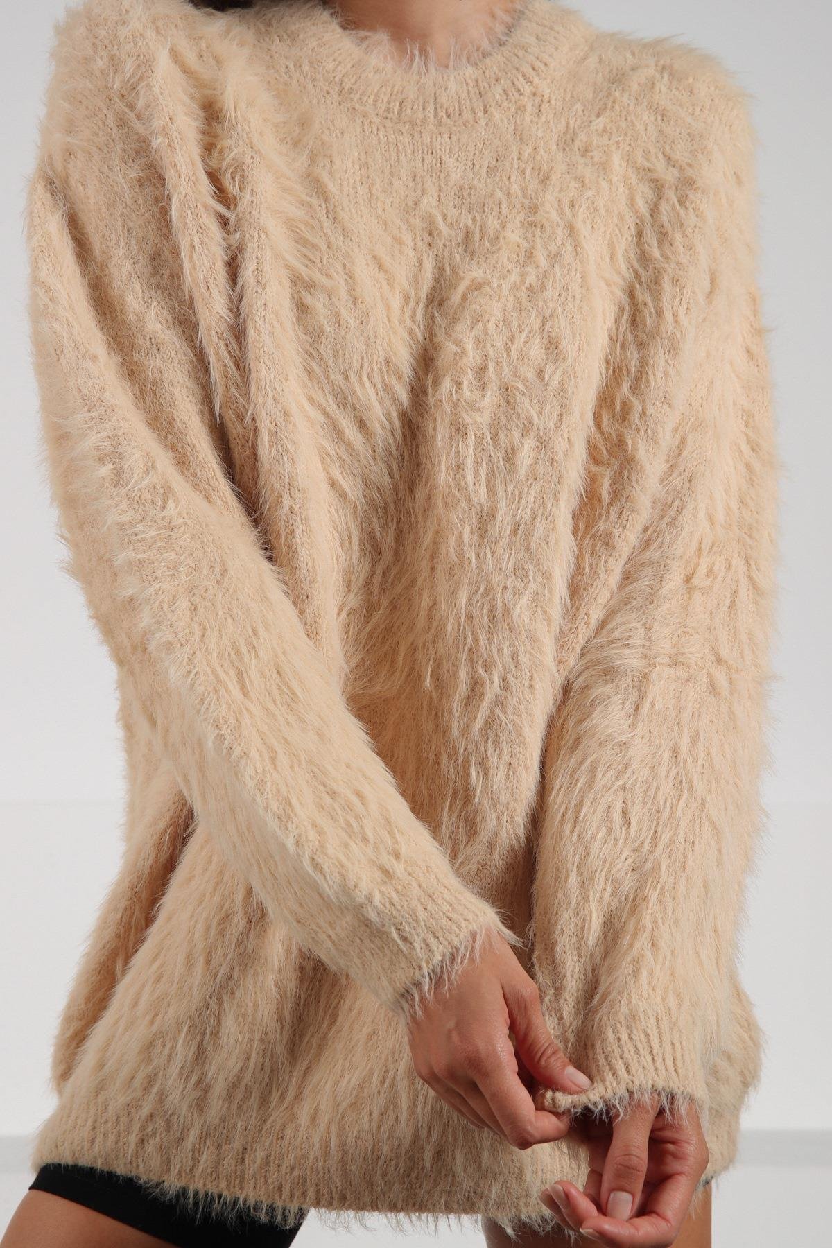 Ferraro Camel Bisiklet Yaka Yünlü Kadın Triko Kazak