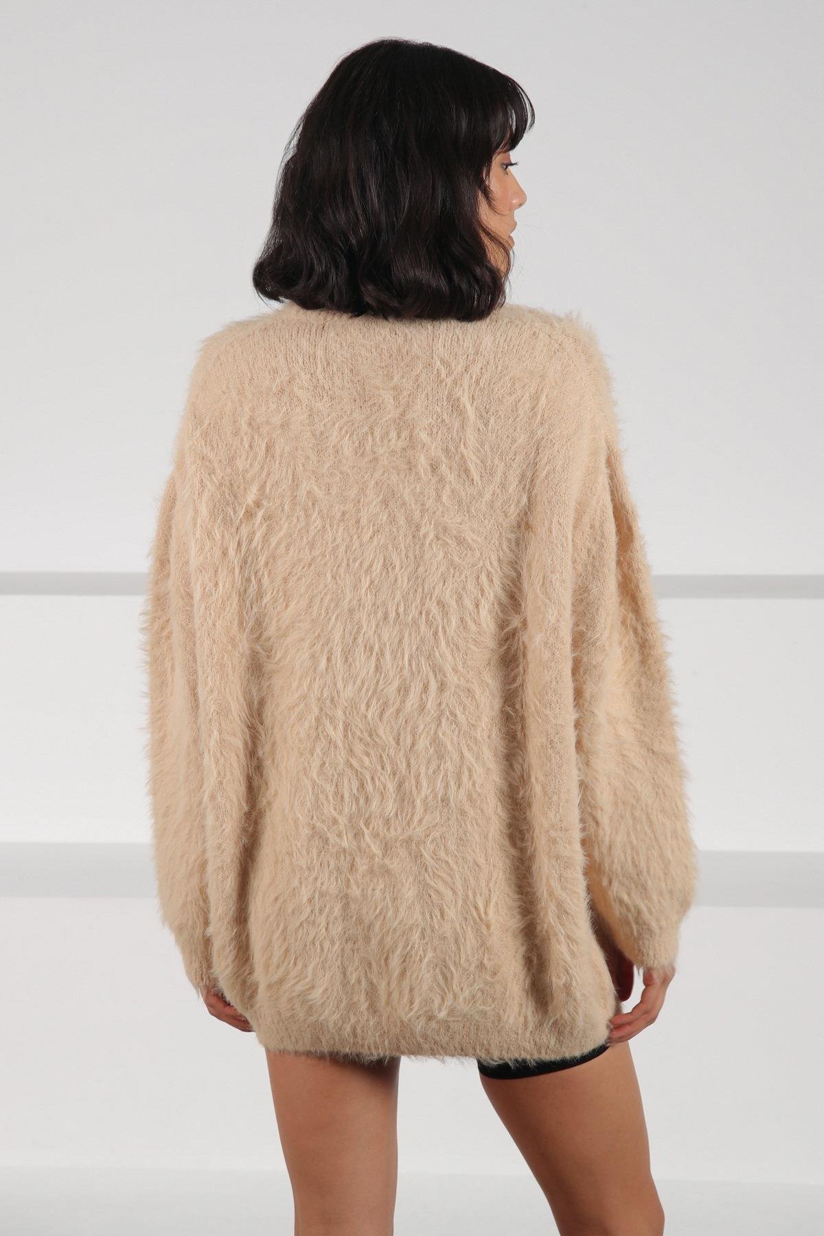 Ferraro Camel Bisiklet Yaka Yünlü Kadın Triko Kazak