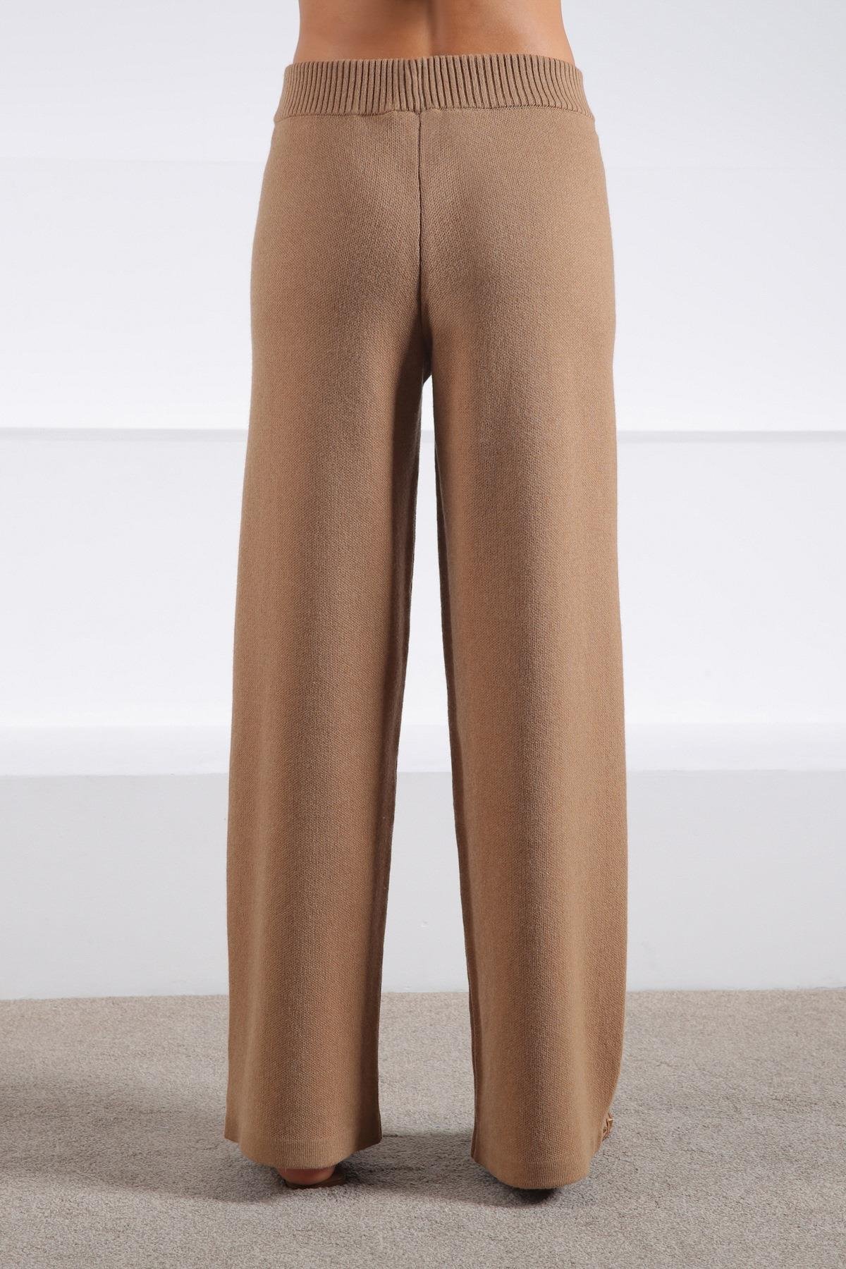 Ferraro Camel Bol Paça Kaşmirli Kadın Triko Pantolon