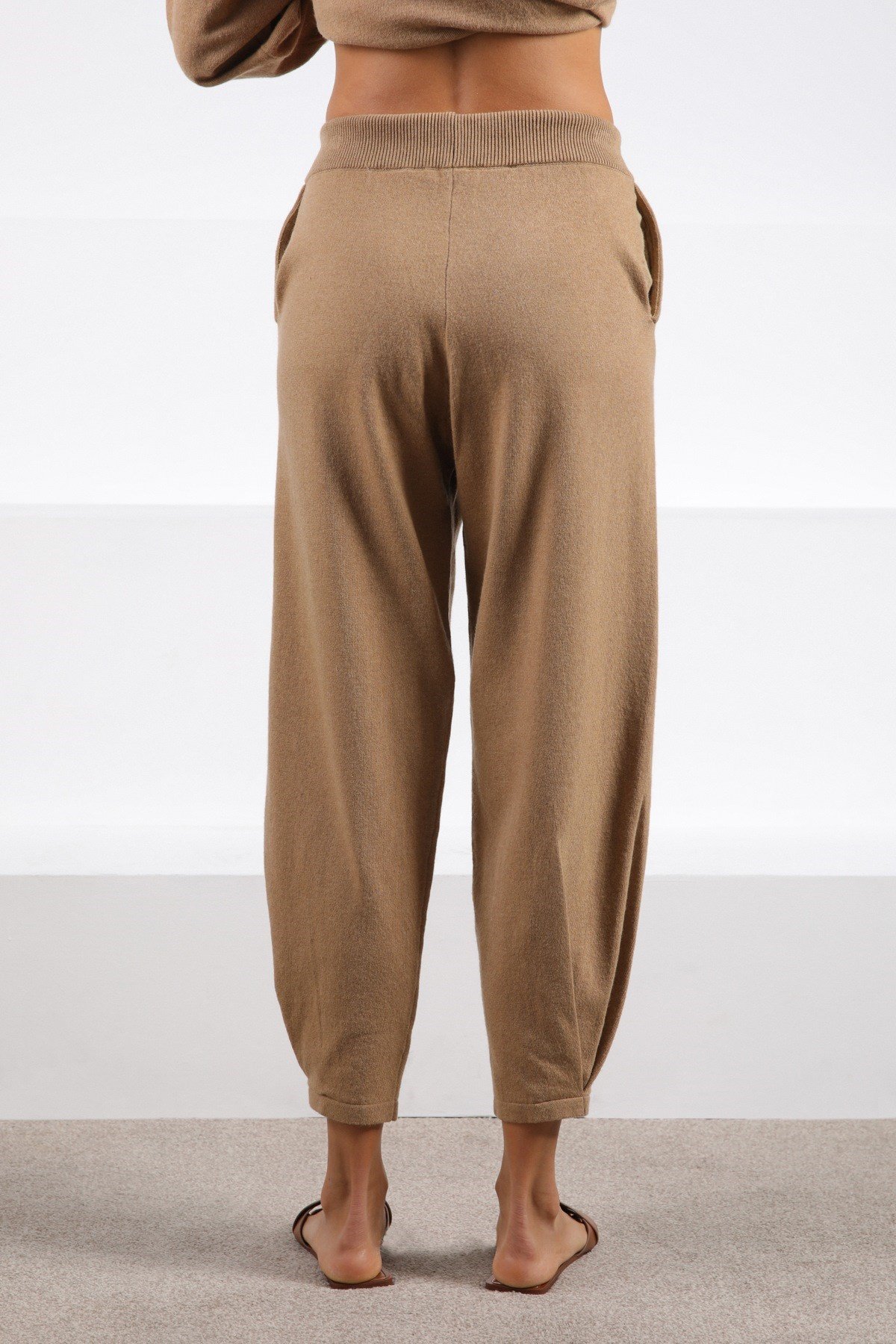 Ferraro Camel Cepli Kaşmirli Kadın Triko Pantolon