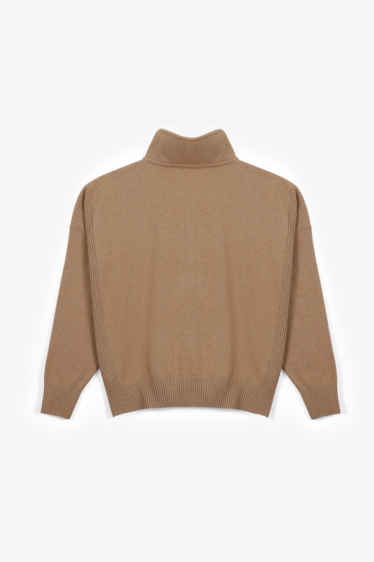 Ferraro Camel Fermuarlı Kaşmirli Kadın Triko Kazak