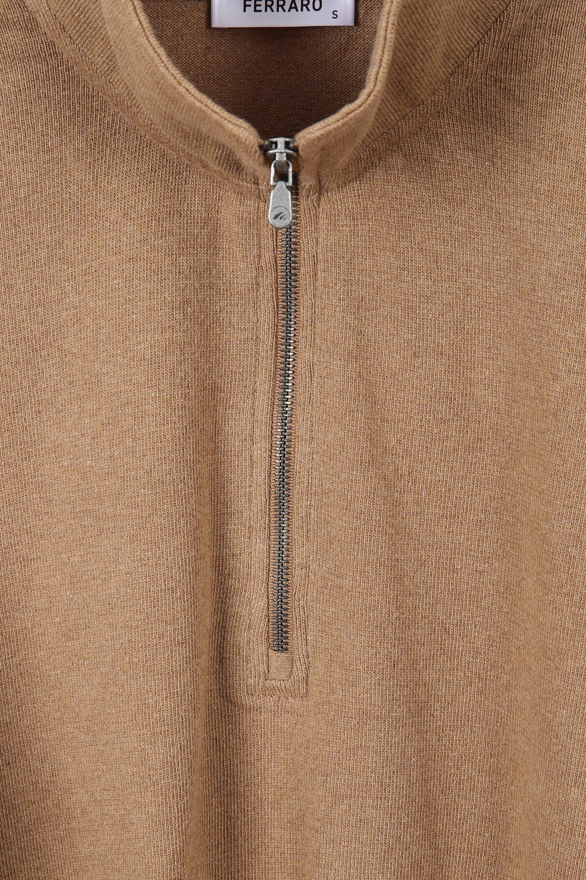 Ferraro Camel Fermuarlı Kaşmirli Kadın Triko Kazak