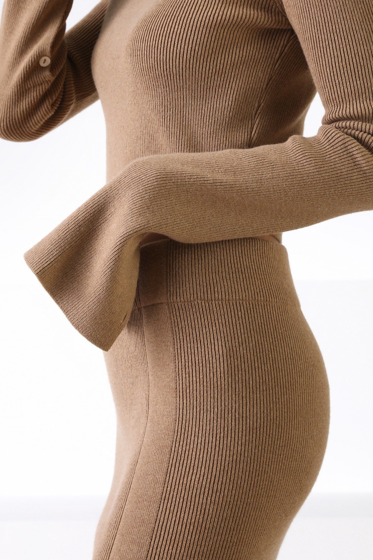 Ferraro Camel Fitilli Kaşmirli Kadın Triko Etek