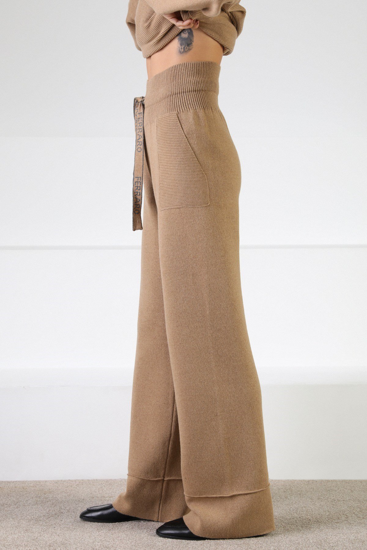 Ferraro Camel Kaşmirli Kadın Triko Pantolon