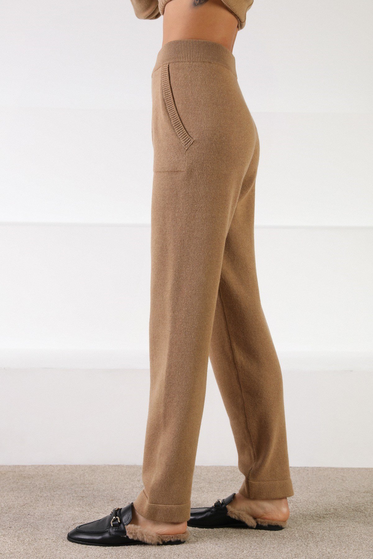 Ferraro Camel Kaşmirli Kadın Triko Pantolon