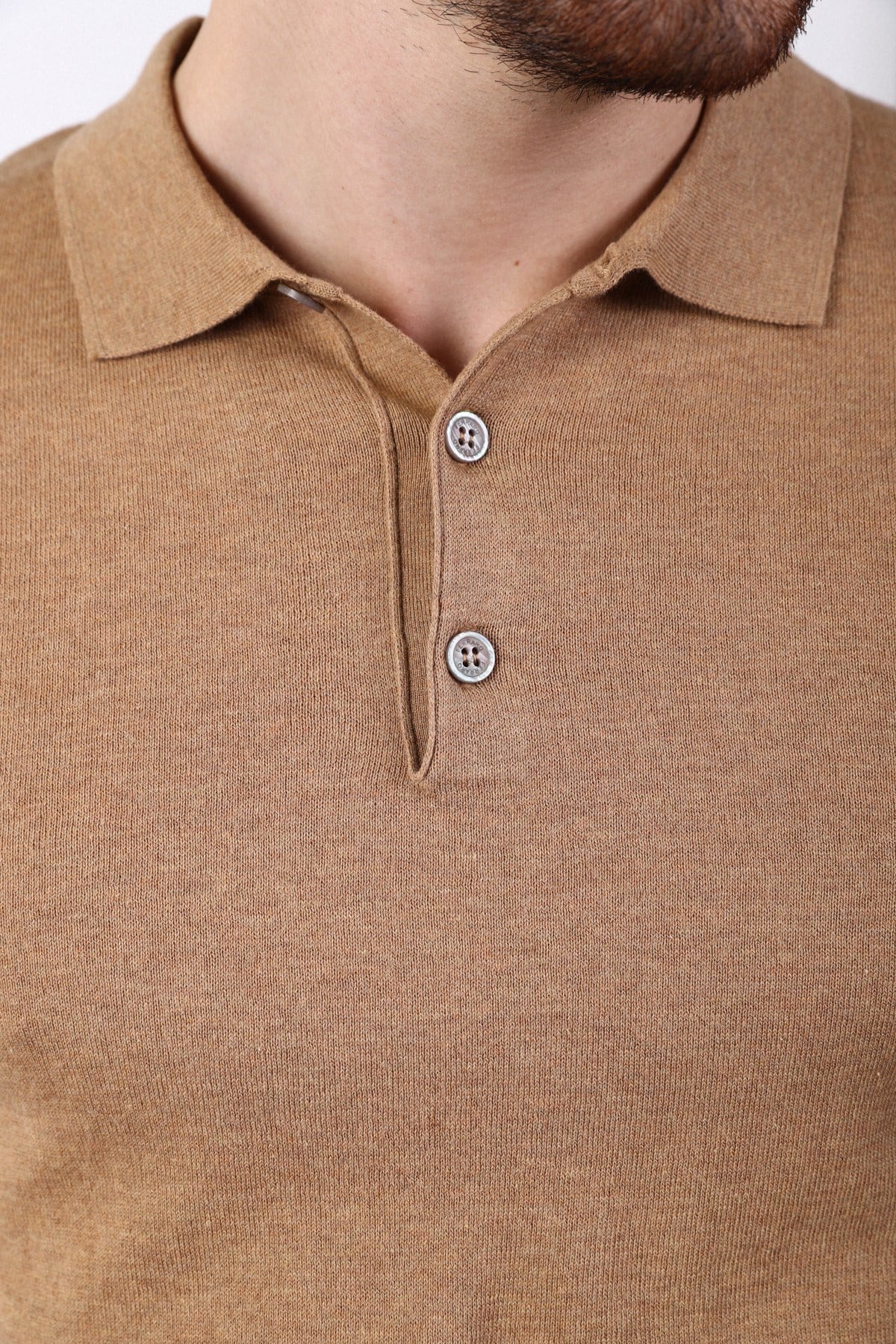Ferraro Camel Polo Yaka Düz Renk Erkek Pamuk Triko T-Shirt