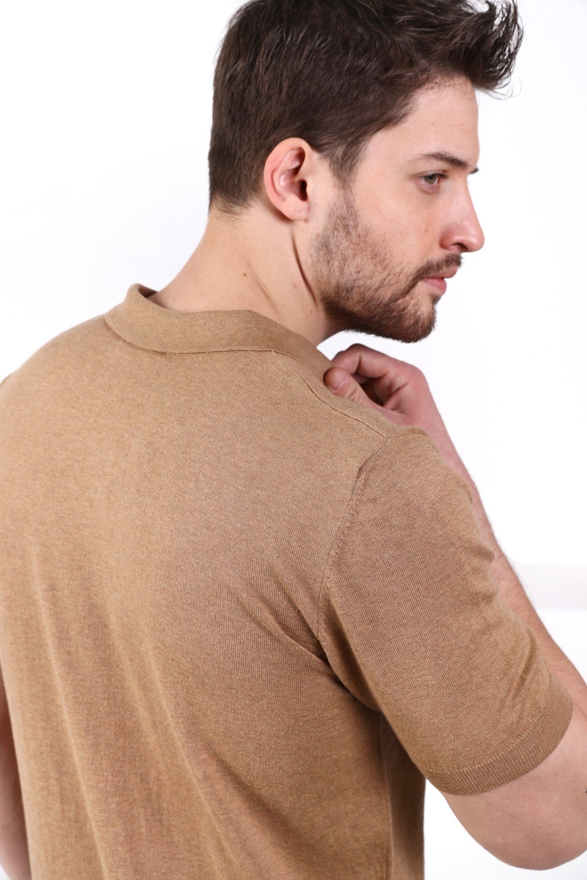 Ferraro Camel Polo Yaka Düz Renk Erkek Pamuk Triko T-Shirt