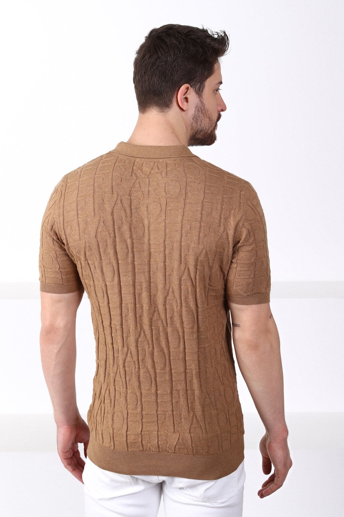 Ferraro Camel Polo Yaka Fermuarlı Erkek Pamuk Triko T-Shirt