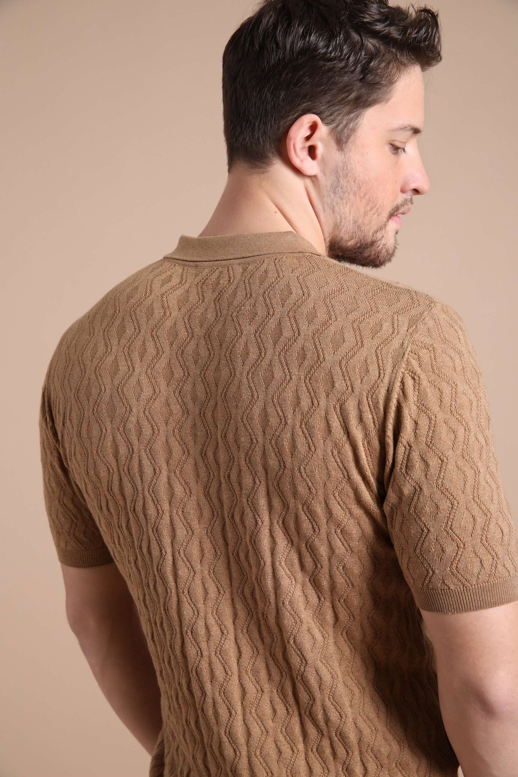 Ferraro Camel Polo Yaka Fermuarlı Erkek Pamuk Triko T-Shirt