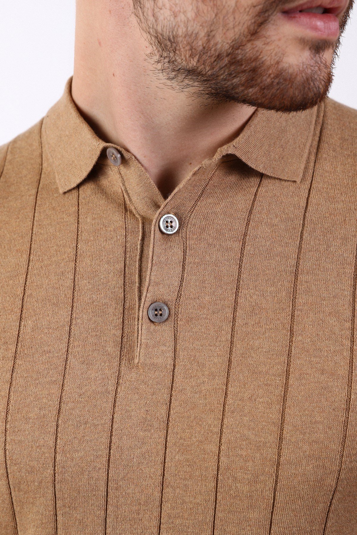 Ferraro Camel Polo Yaka Fitilli Erkek Pamuk Triko T-Shirt