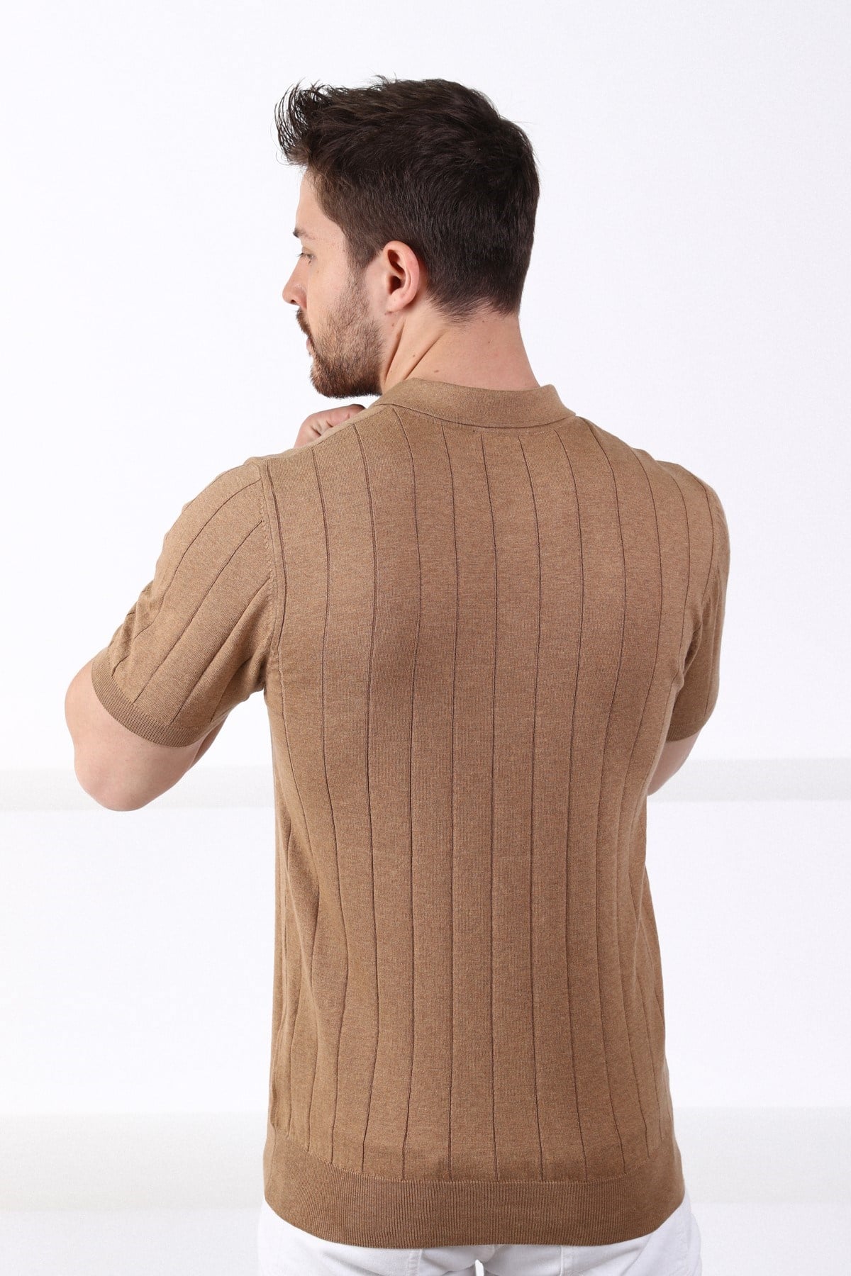 Ferraro Camel Polo Yaka Fitilli Erkek Pamuk Triko T-Shirt