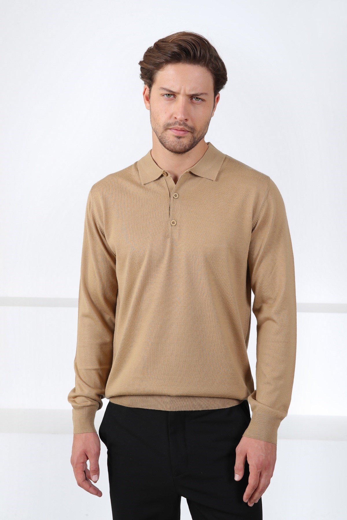 Ferraro Camel Polo Yaka Superfine Erkek Triko Kazak