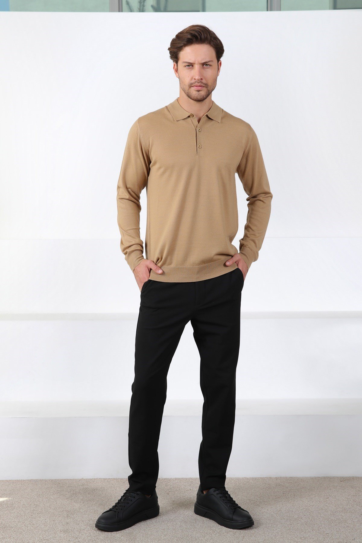 Ferraro Camel Polo Yaka Superfine Erkek Triko Kazak
