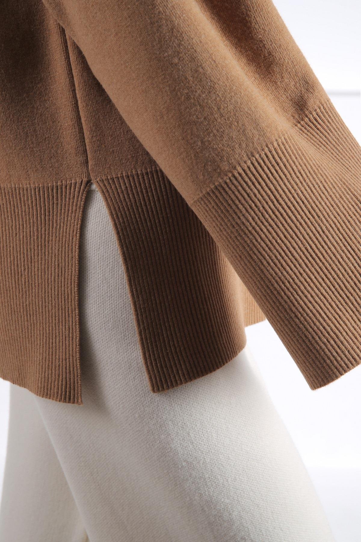 Ferraro Camel Uzun Kollu Bisiklet Yaka Kaşmirli Kadın Triko Kazak