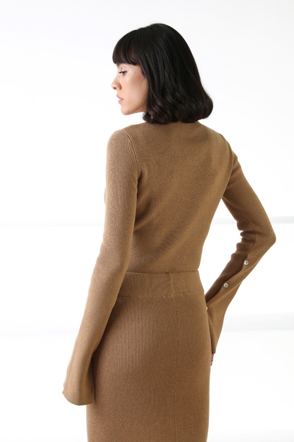 Ferraro Camel Uzun Kollu Bisiklet Yaka Kaşmirli Kadın Triko Kazak