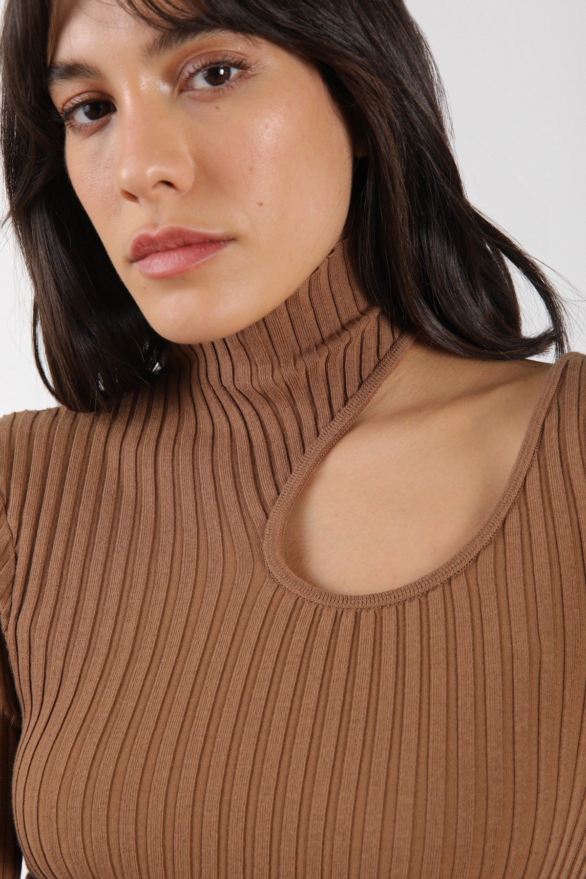 Ferraro Camel Uzun Kollu Kadın Triko Elbise