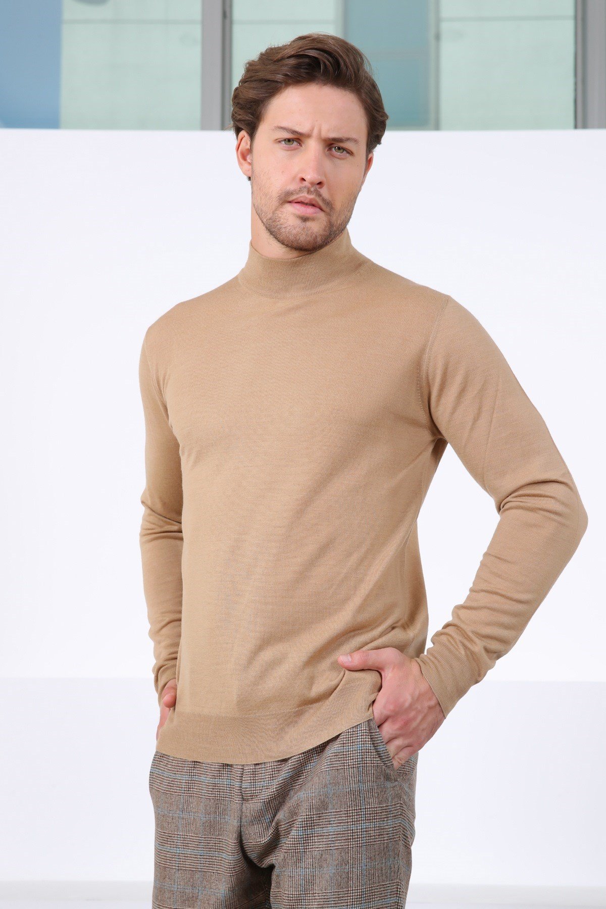 Ferraro Camel Yarım Balıkçı Superfine Erkek Triko Kazak