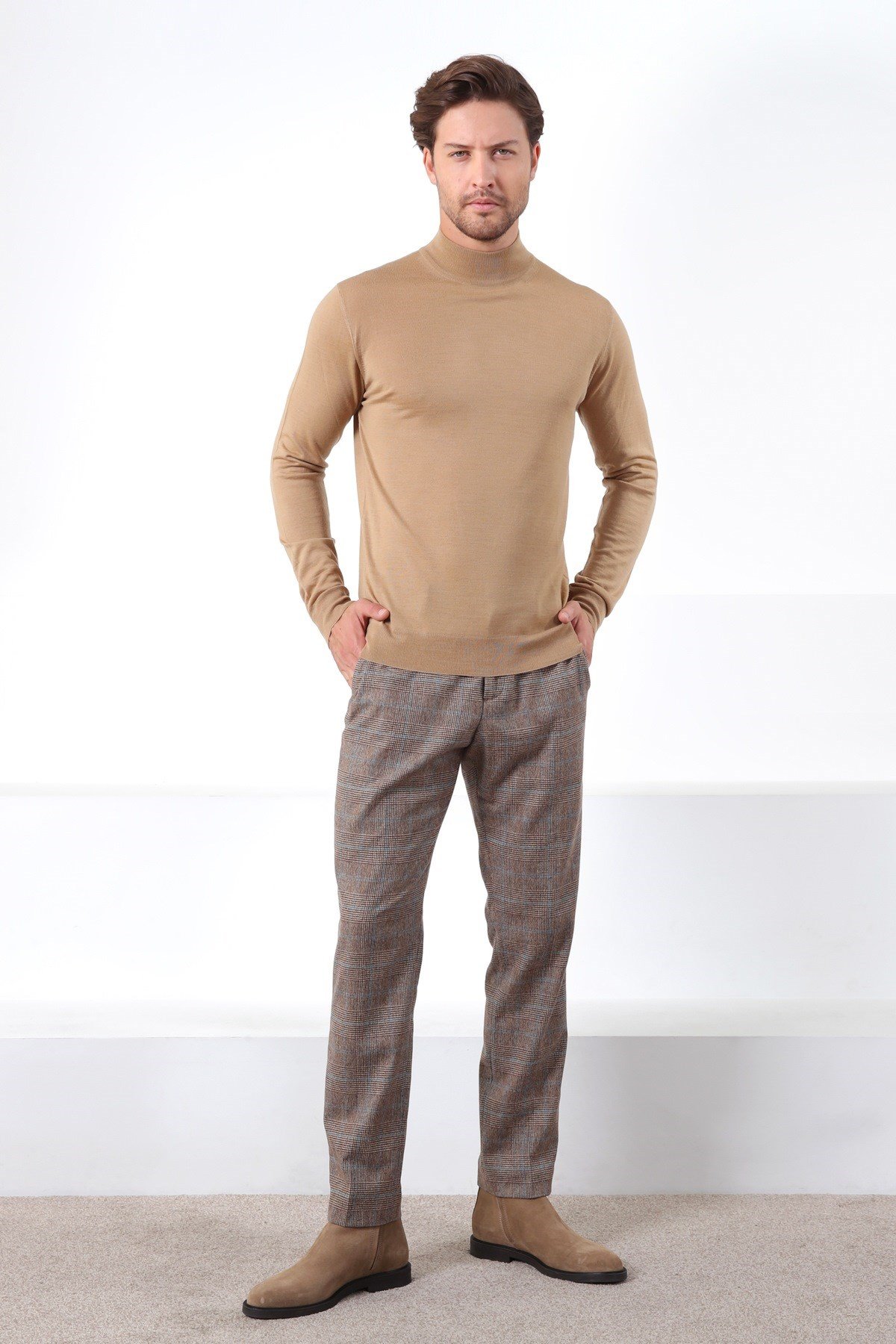 Ferraro Camel Yarım Balıkçı Superfine Erkek Triko Kazak