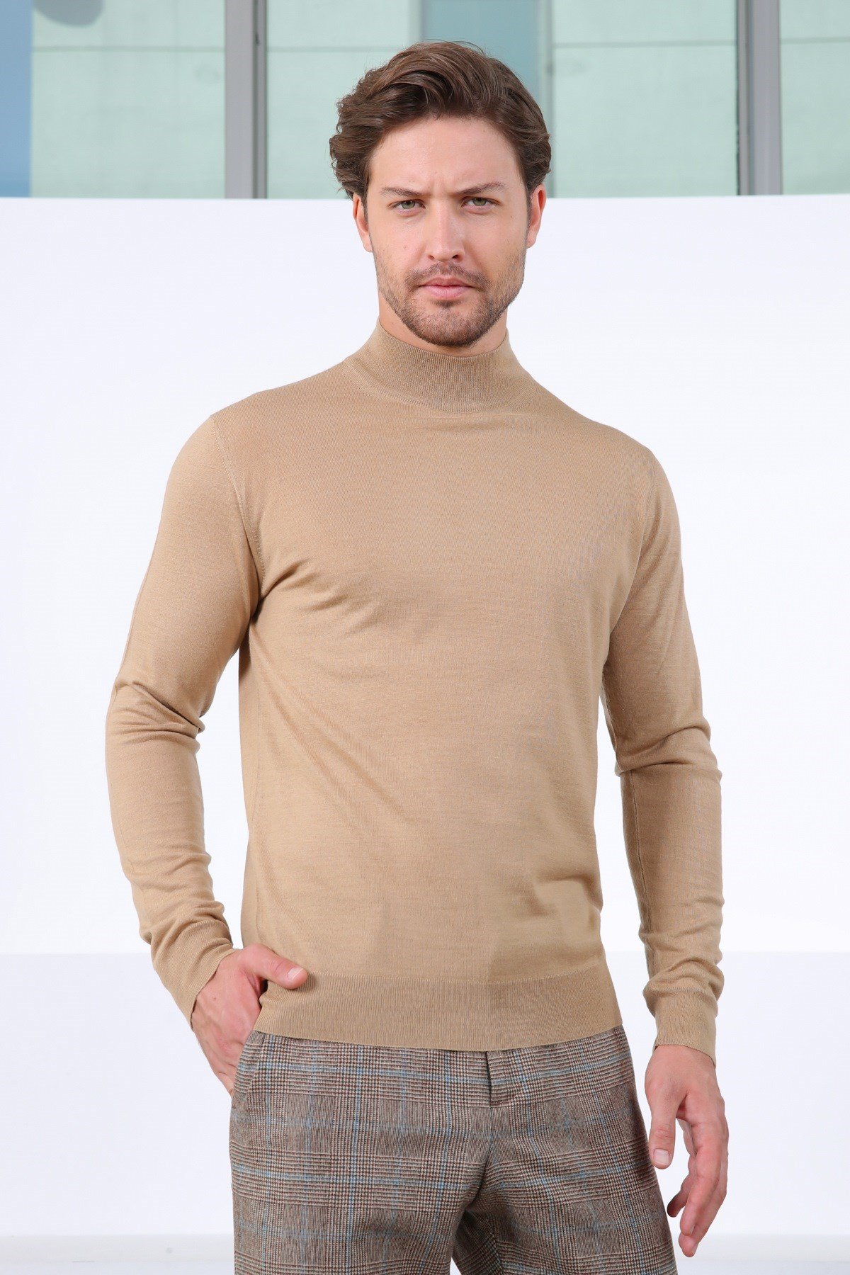 Ferraro Camel Yarım Balıkçı Superfine Erkek Triko Kazak