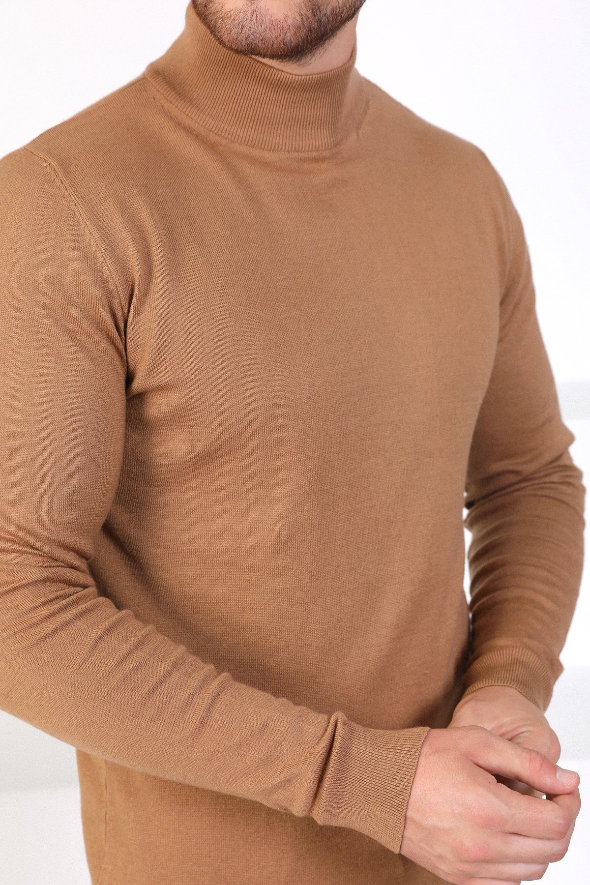 Ferraro Camel Yarım Balıkçı Yaka Erkek Pamuk Kazak