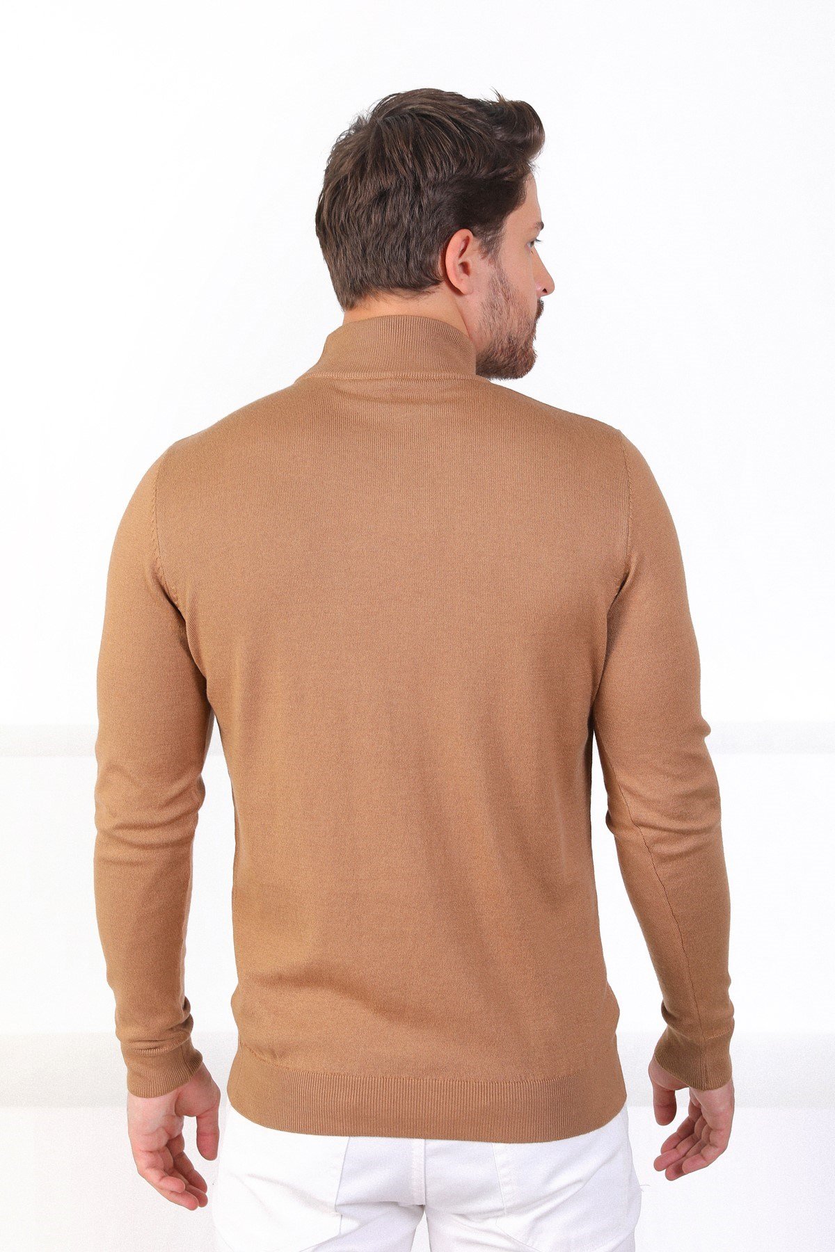 Ferraro Camel Yarım Balıkçı Yaka Erkek Pamuk Kazak