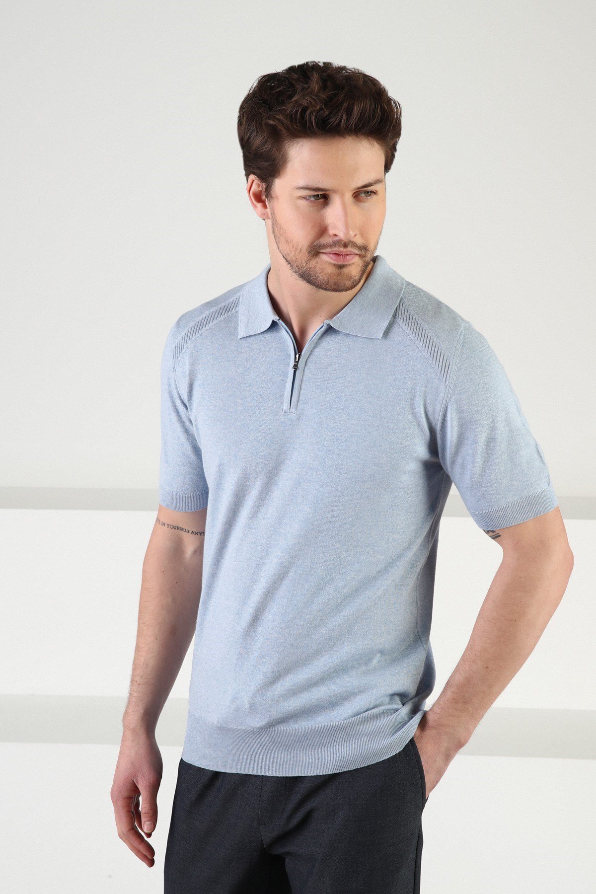 Ferraro Cristello Fermuarlı Polo Yaka %100 Pamuk Erkek Triko T-Shirt