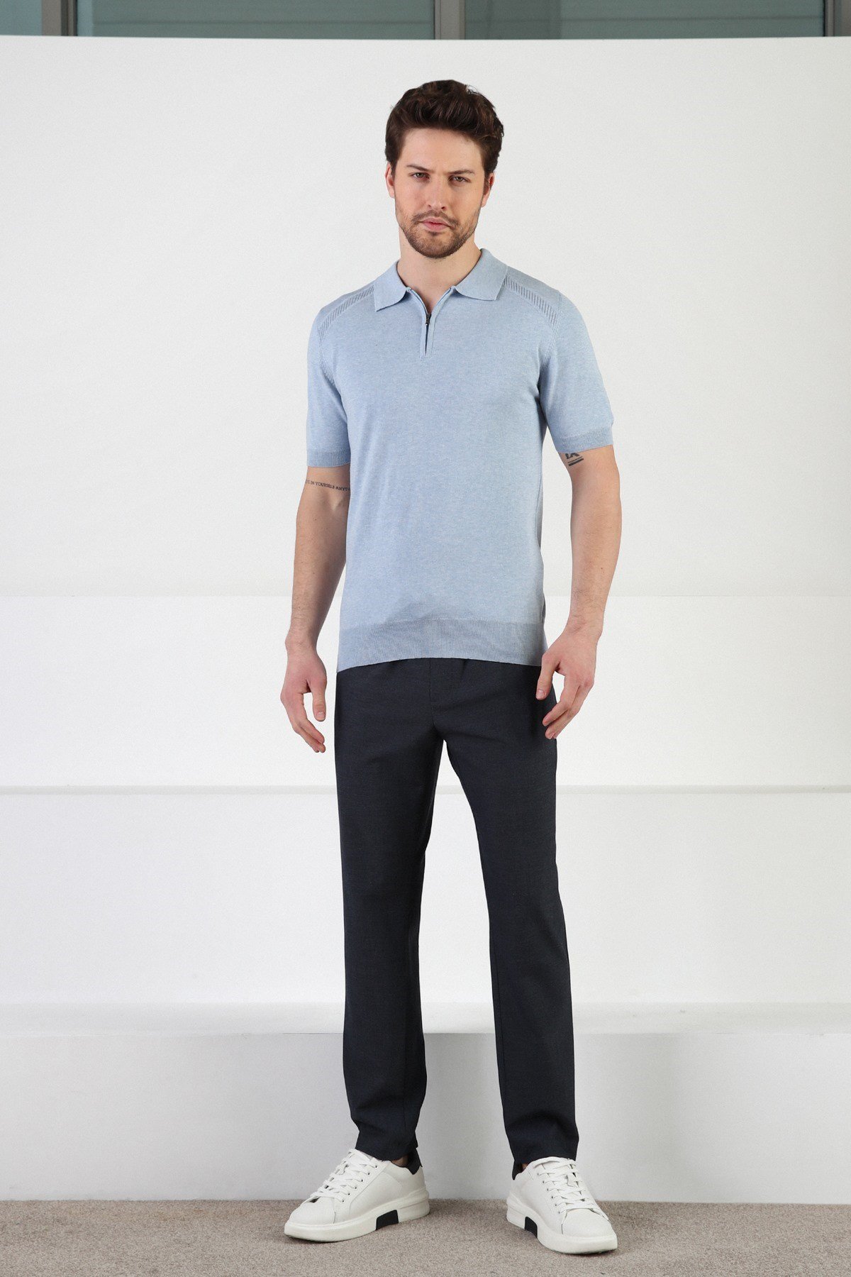 Ferraro Cristello Fermuarlı Polo Yaka %100 Pamuk Erkek Triko T-Shirt