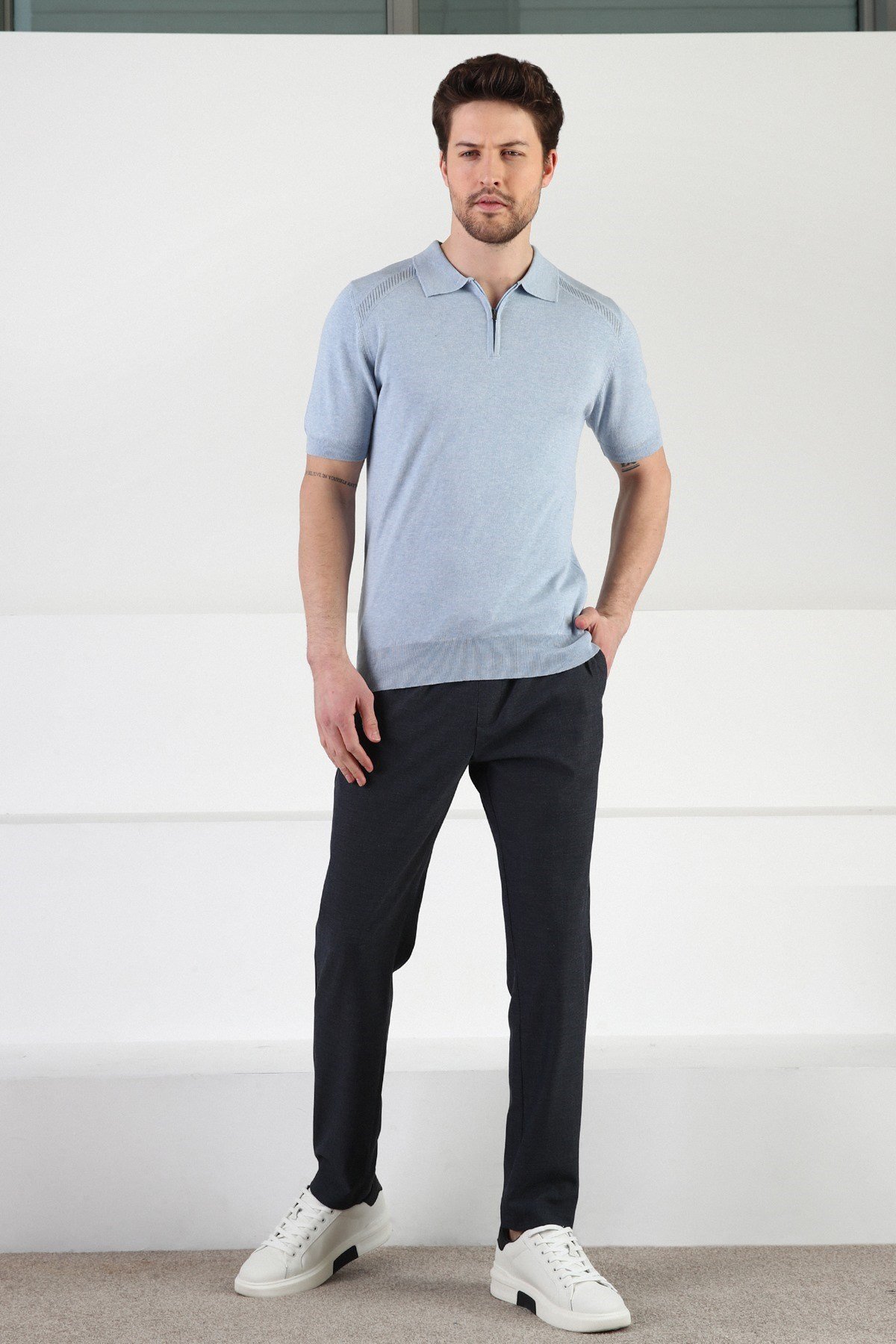 Ferraro Cristello Fermuarlı Polo Yaka %100 Pamuk Erkek Triko T-Shirt