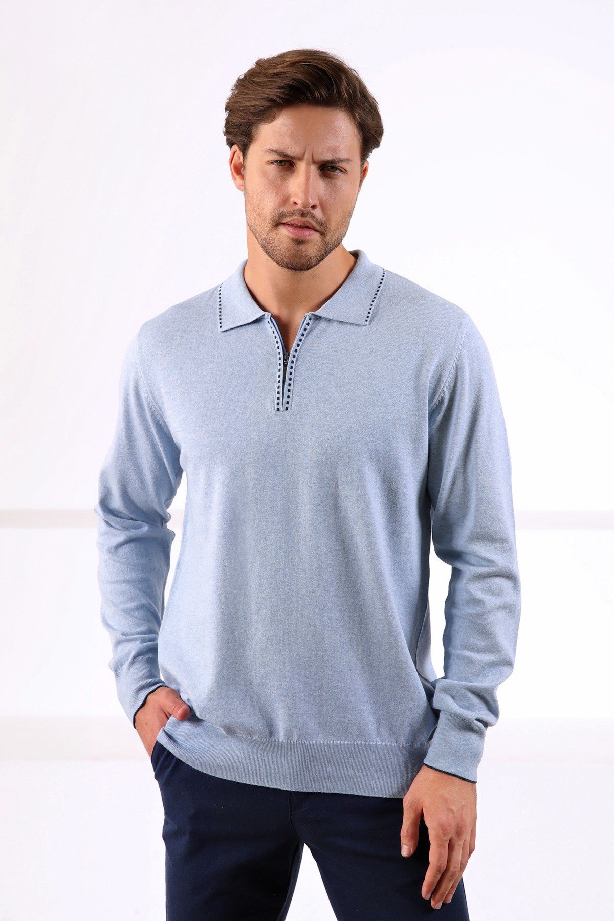 Ferraro Cristello Polo Yaka Fermuarlı Erkek Pamuk Kazak