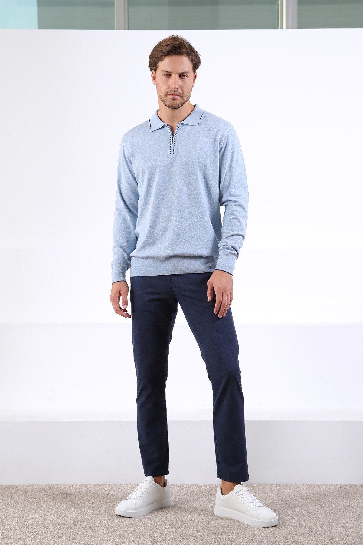 Ferraro Cristello Polo Yaka Fermuarlı Erkek Pamuk Kazak