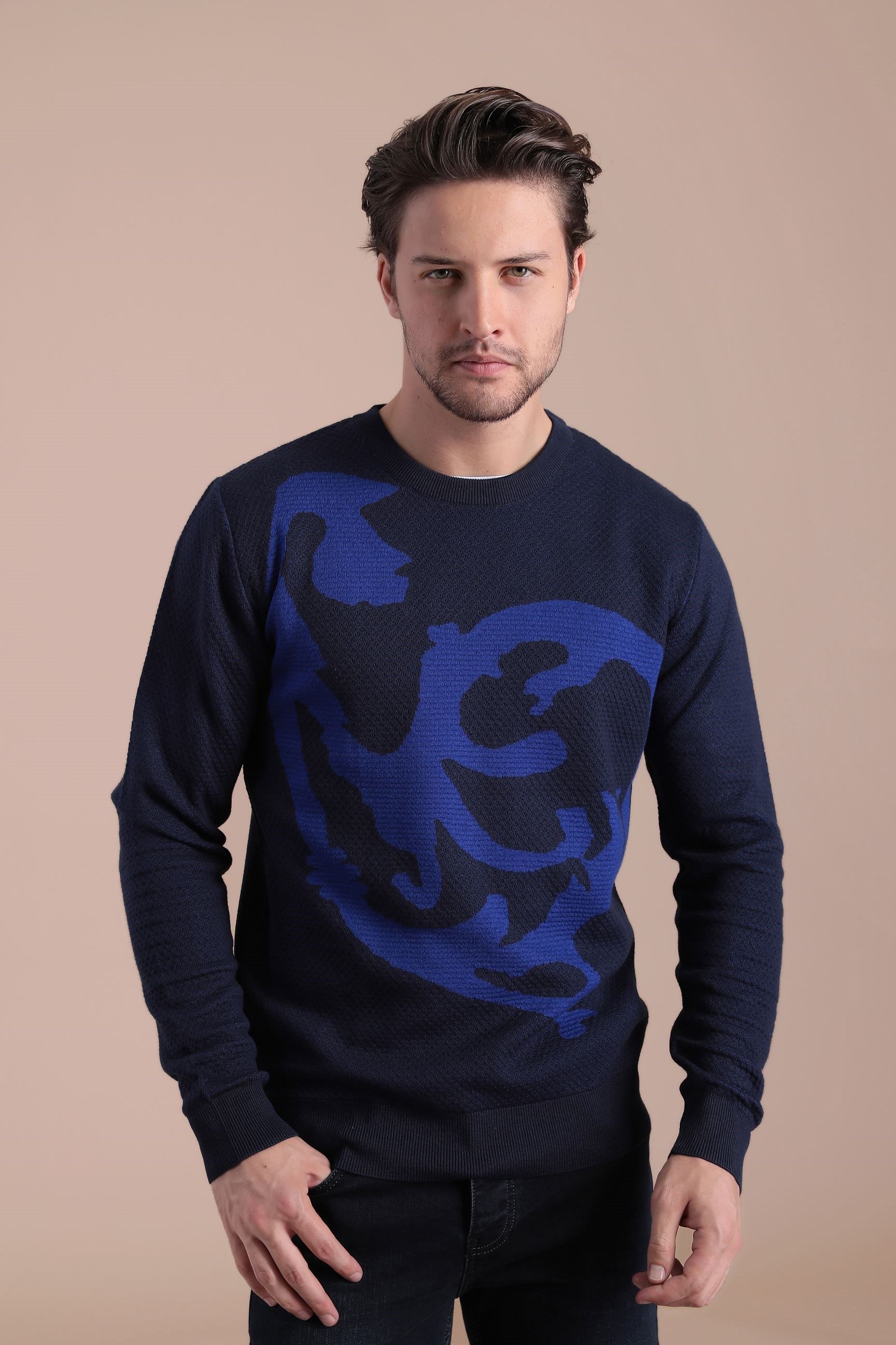 Ferraro Desenli Pamuk Kazak - Lacivert