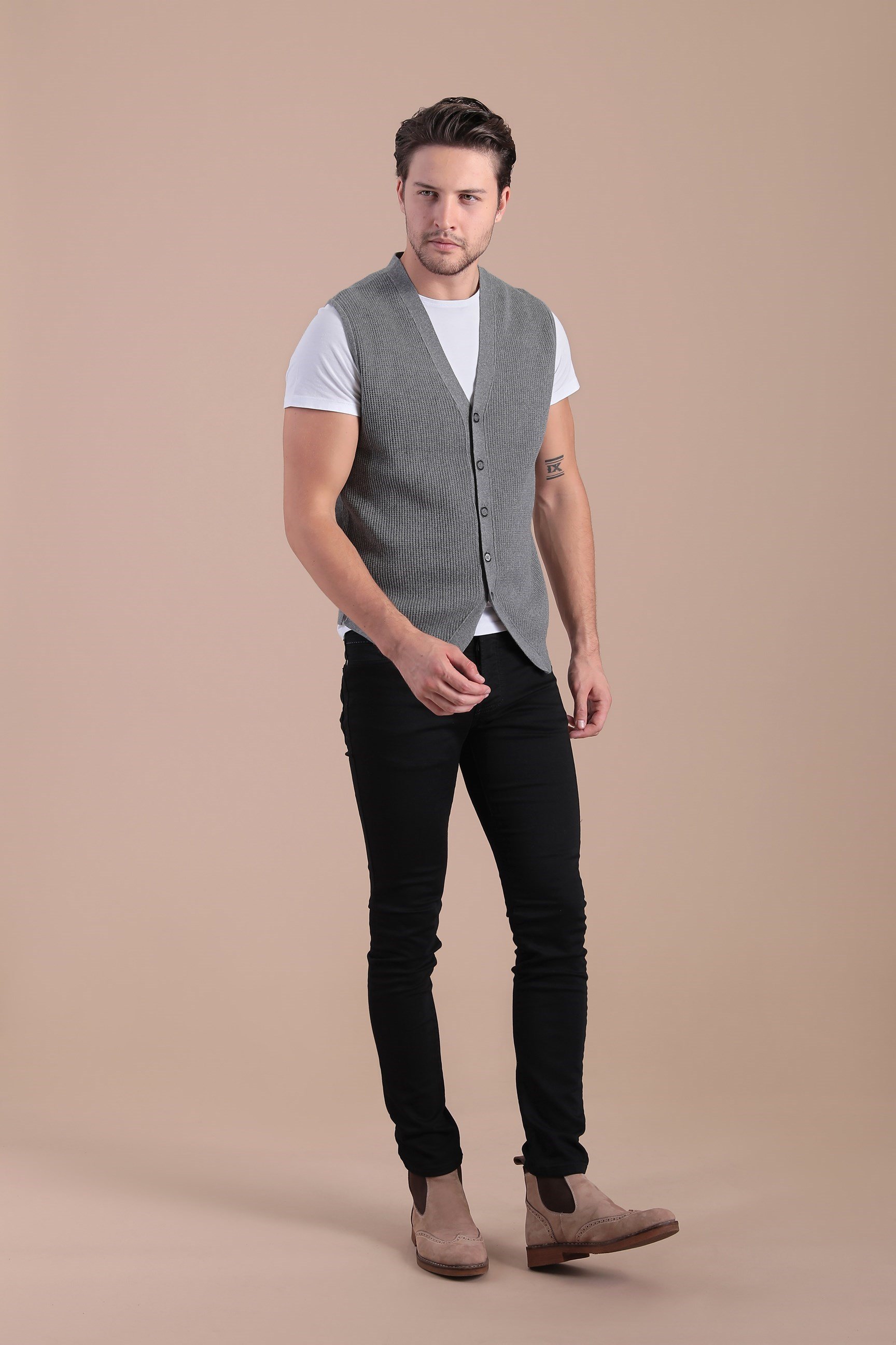 Ferraro Desenli Pamuk Triko Yelek - Antrasit