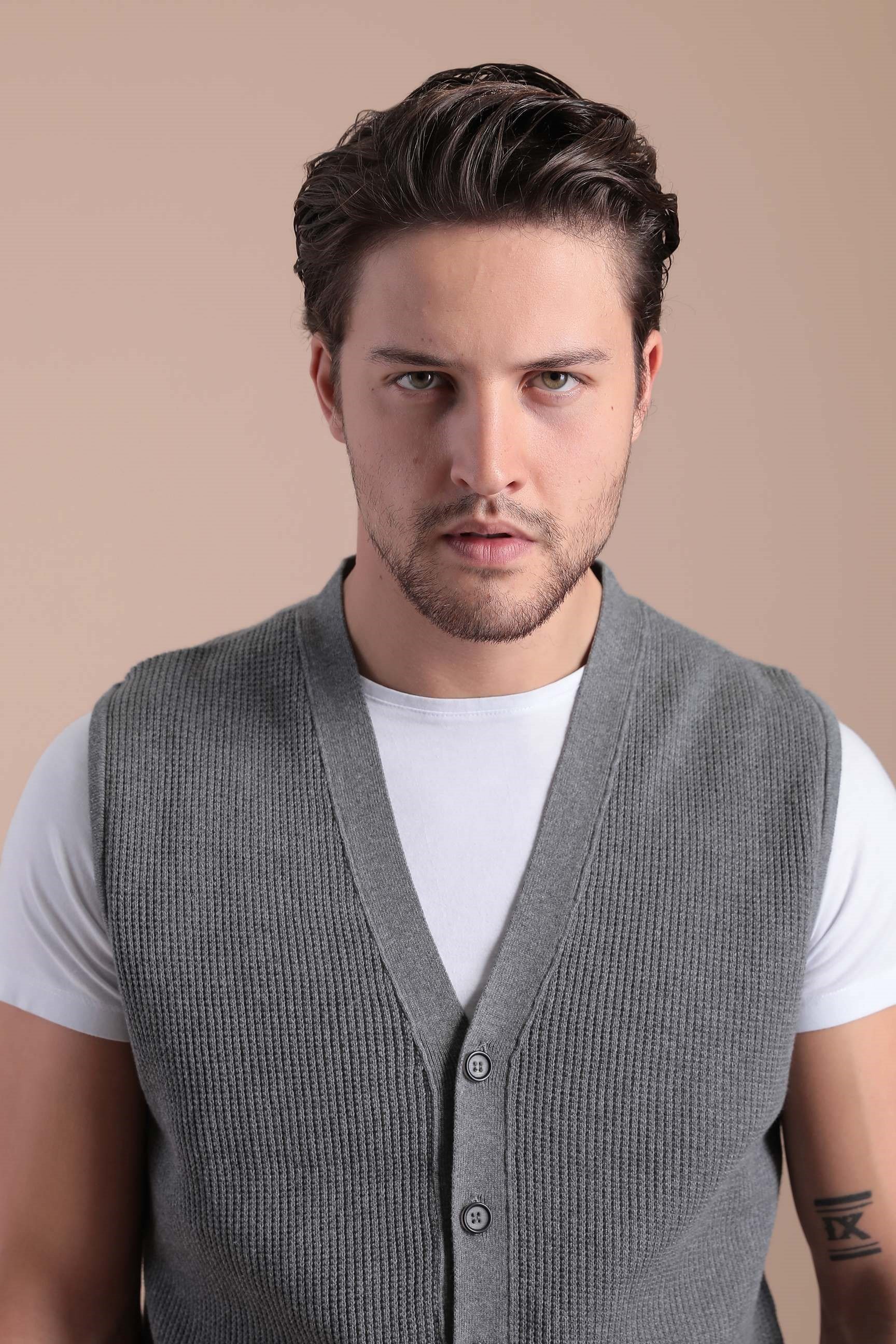 Ferraro Desenli Pamuk Triko Yelek - Antrasit