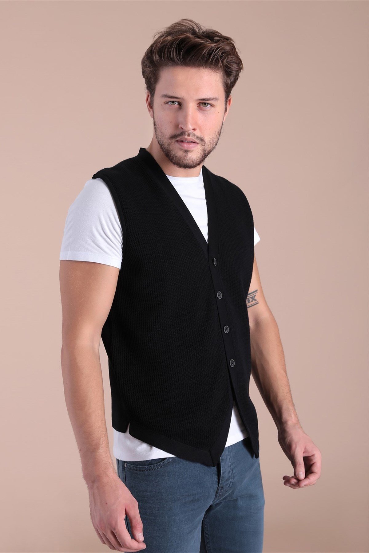 Ferraro Desenli Pamuk Triko Yelek - Siyah