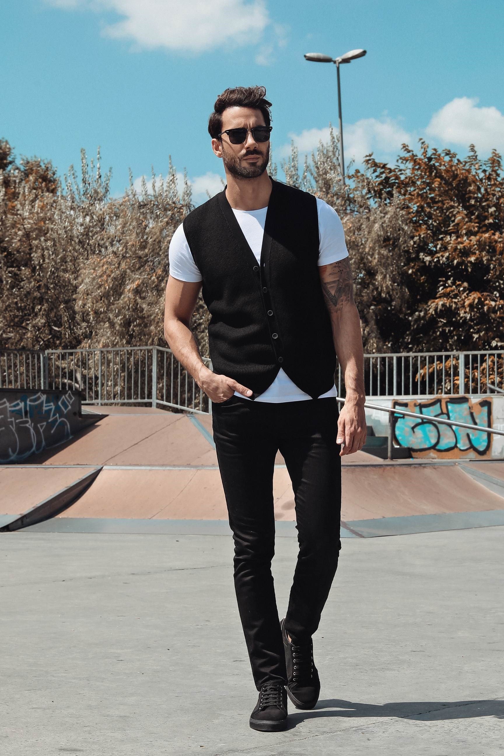 Ferraro Desenli Pamuk Triko Yelek - Siyah