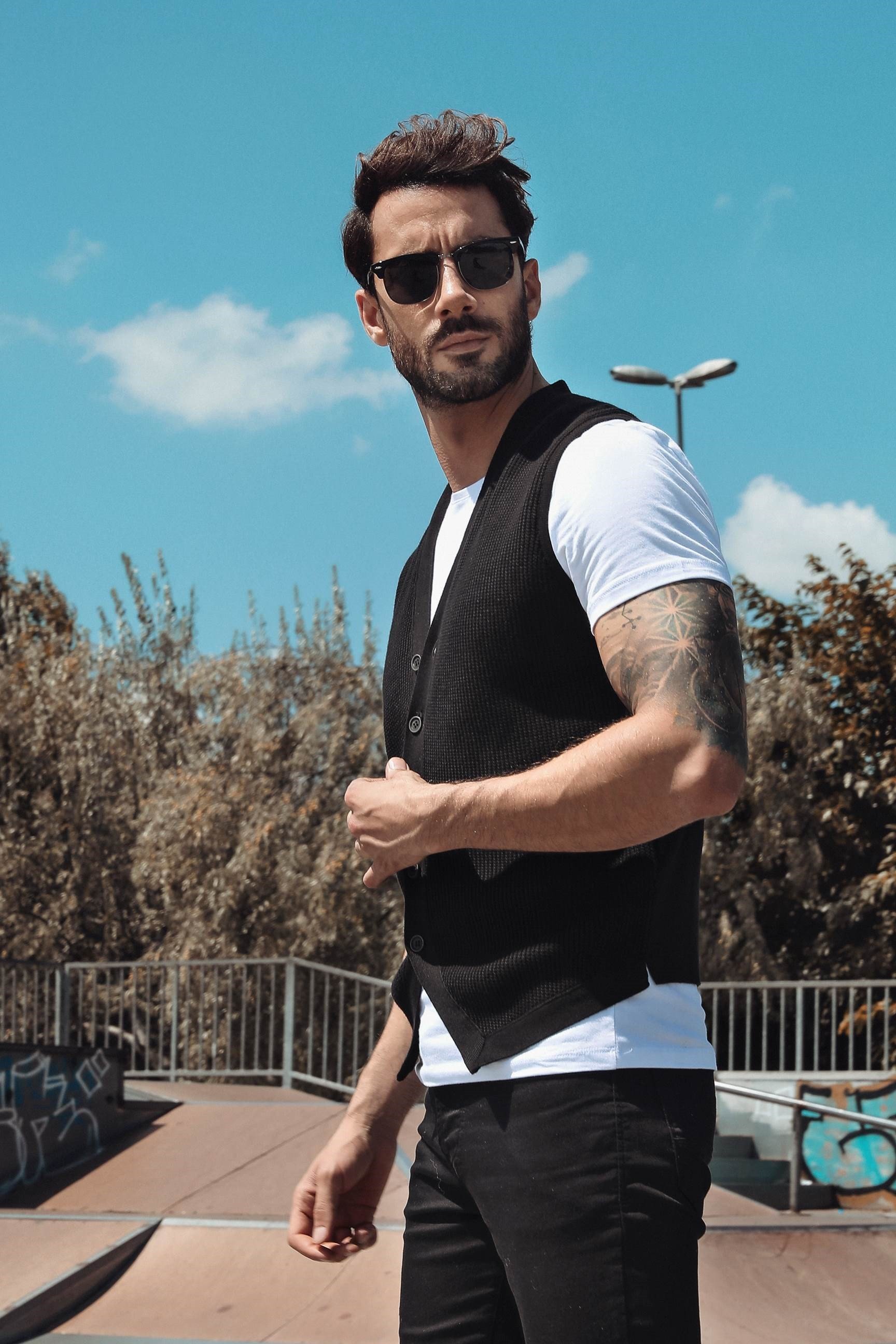 Ferraro Desenli Pamuk Triko Yelek - Siyah