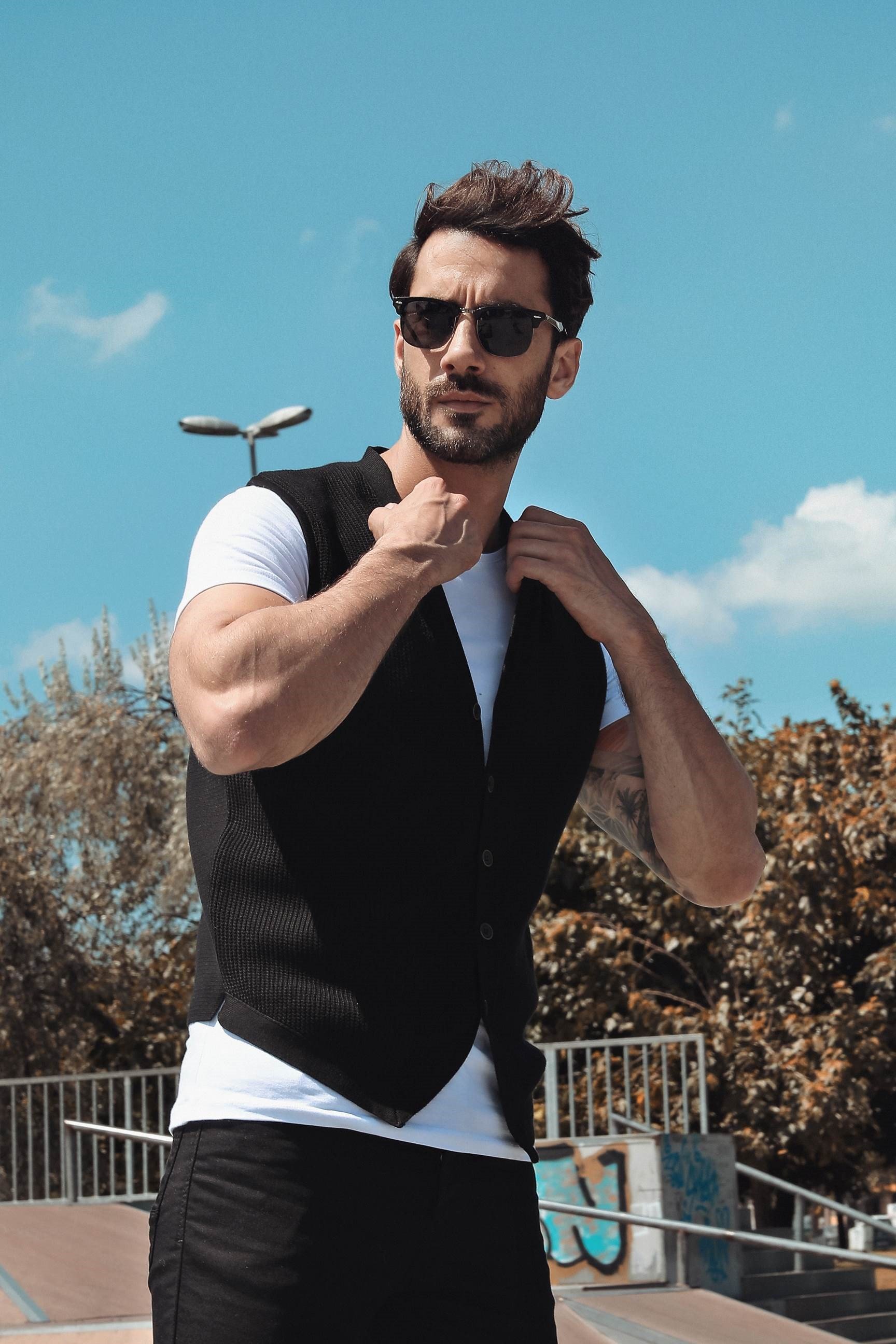 Ferraro Desenli Pamuk Triko Yelek - Siyah