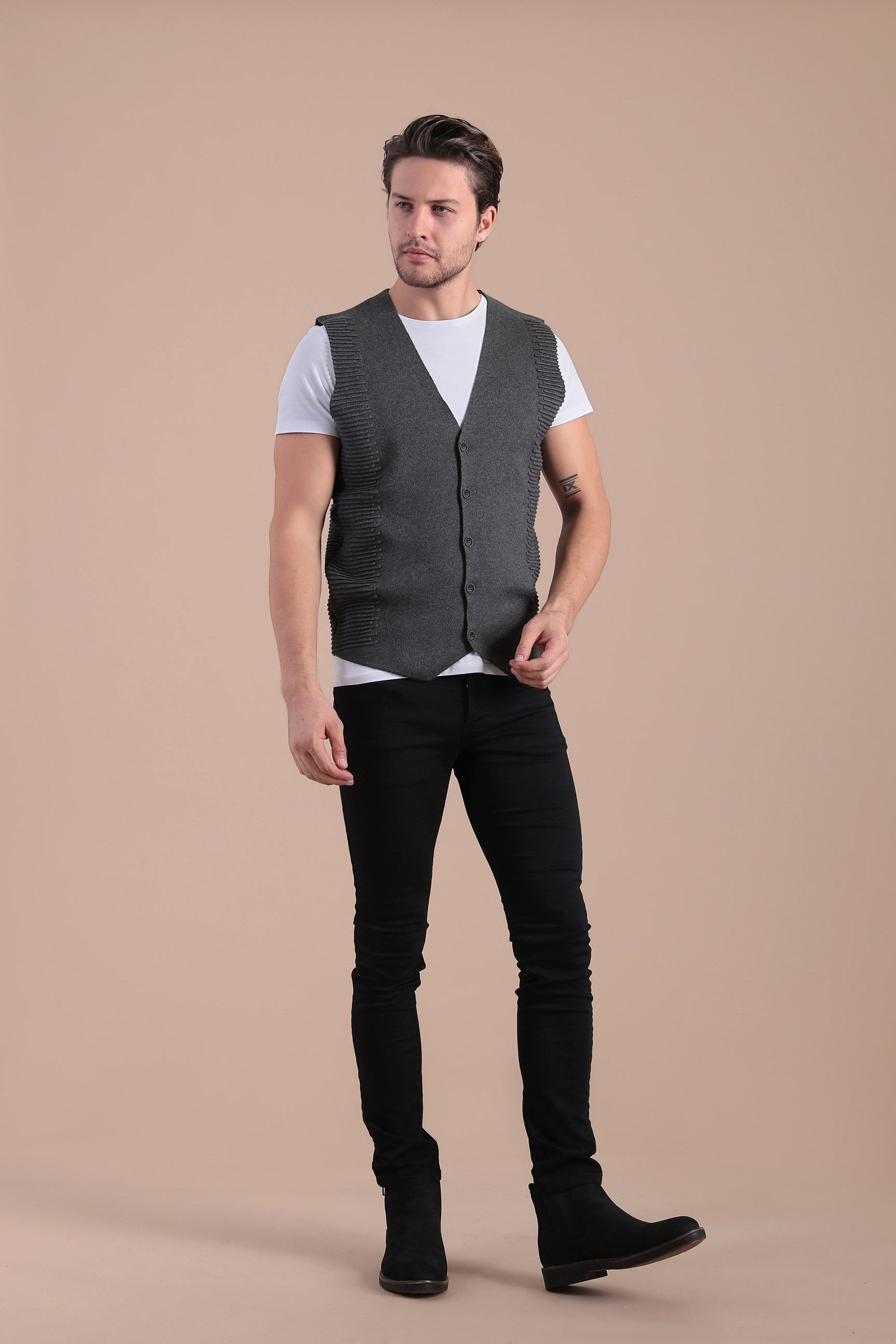 Ferraro Düğmeli Pamuk Triko Yelek - Antrasit